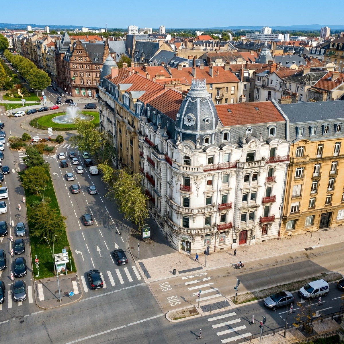 Vue aérienne du quartier, avenue Robert Schuman, Metz